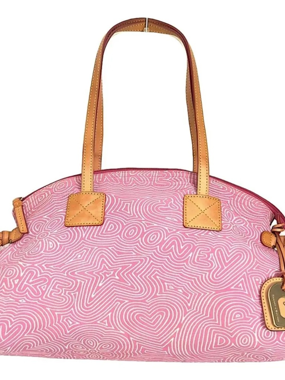 Dooney & Bourke Pink Patterned Tote with Tan Leather Trim